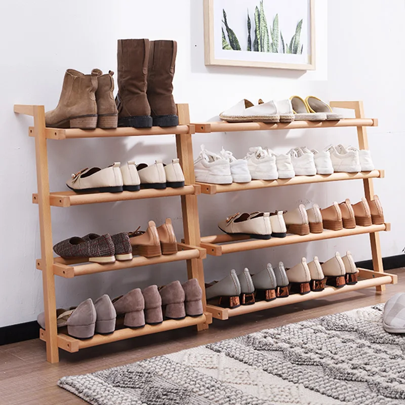 Home Shoe Rack Simple Door Home Wall Balcony Multi-Layer Wooden Small Solid Wood Storage Rack