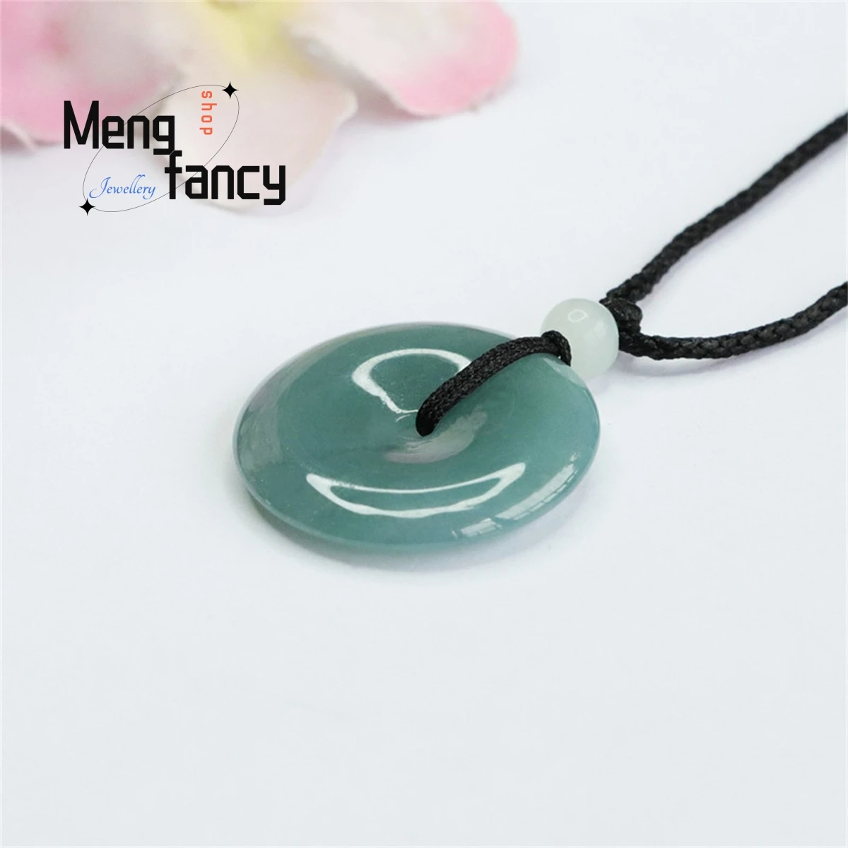 Natural Blue Water Jadeite Safety Buckle Pendant Simple Personality Generous Fashion Retro Ethnic Men Women Jewelry Holiday Gift