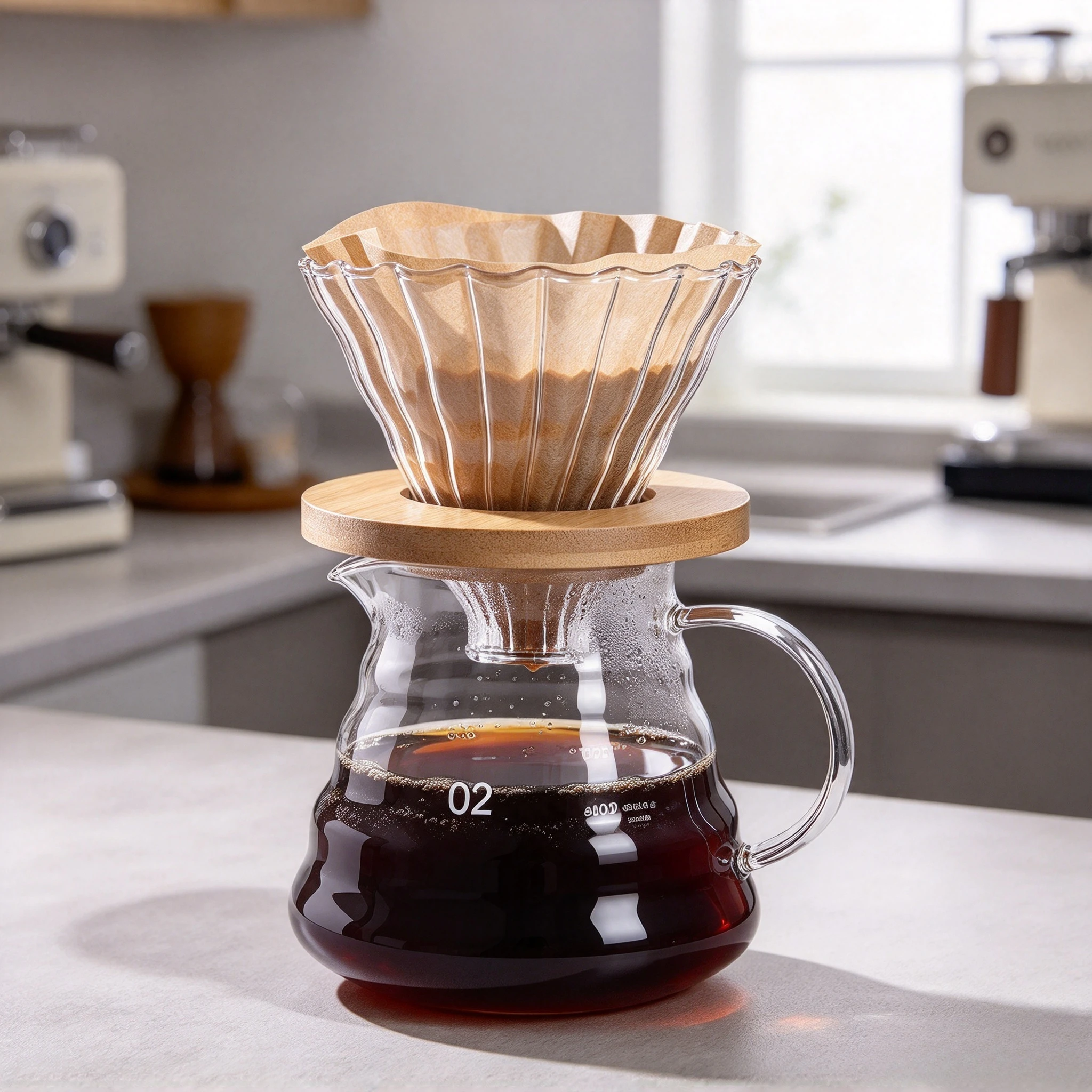 Manual Hand Coffee Grinder Set with Glass Cloud Server Dripper Borosilicate Pour Over Brewing Kit for Home Barista Use