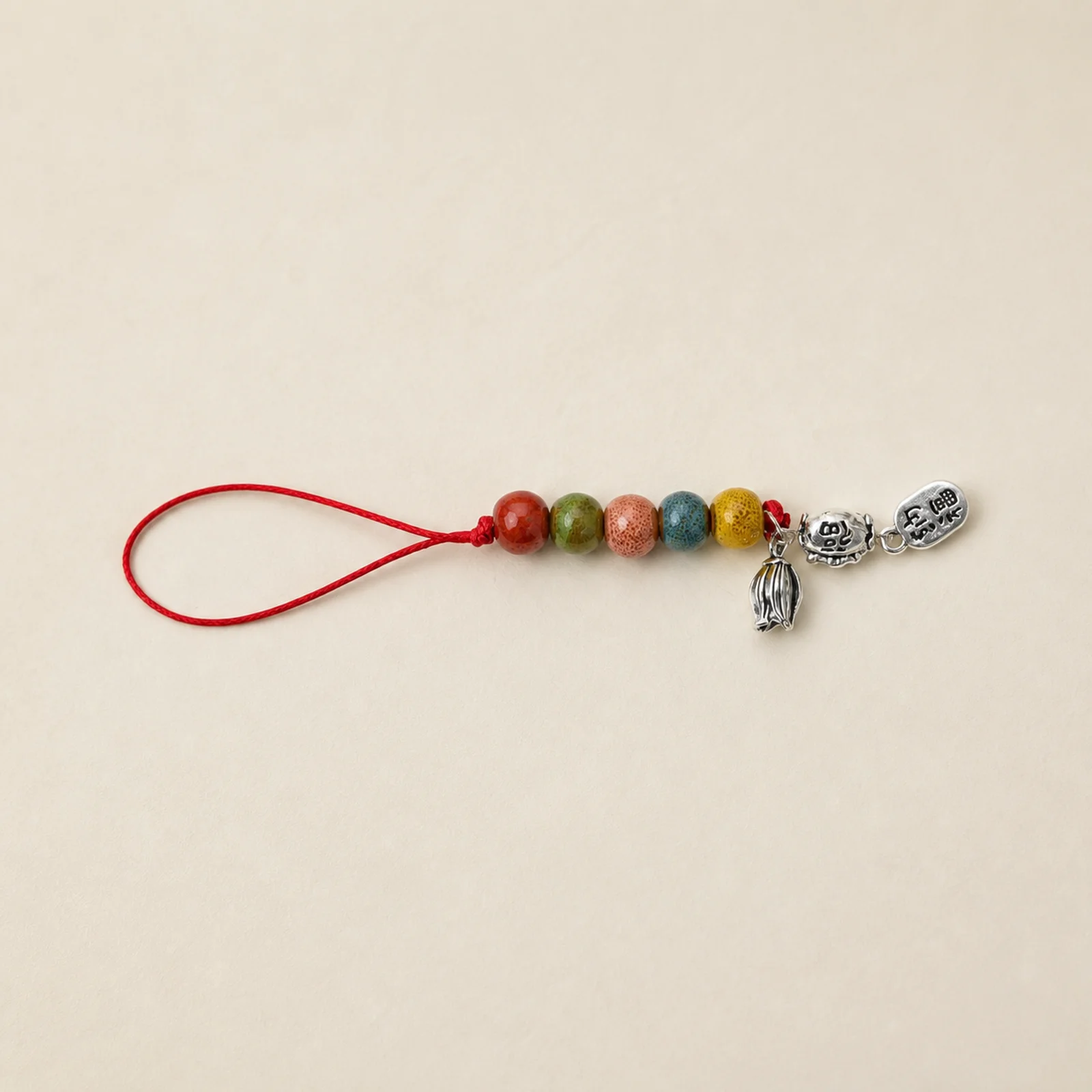 Handmade Ceramic Fu Character Charm Bag Pendant Woven Wax Cord Metal Accessory Chinese Style Handcrafted Y260729-05