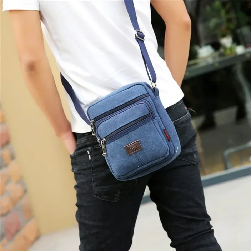 Xierya Men Shoulder Bag Canvas Casual Messenger Bag for Men Outdoor Fashion Simple Zipper Travel Black Crossbody Bag