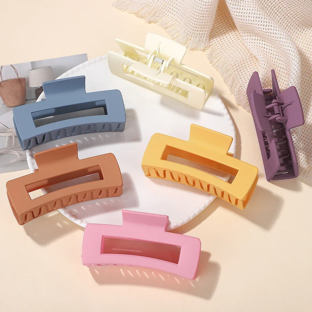 4Pcs/Set 3.94'' Large Hair Claw Clips for Women Girls Coffee Black Thick Square Nonslip Crab Hairpins Barrette Hair Accessories