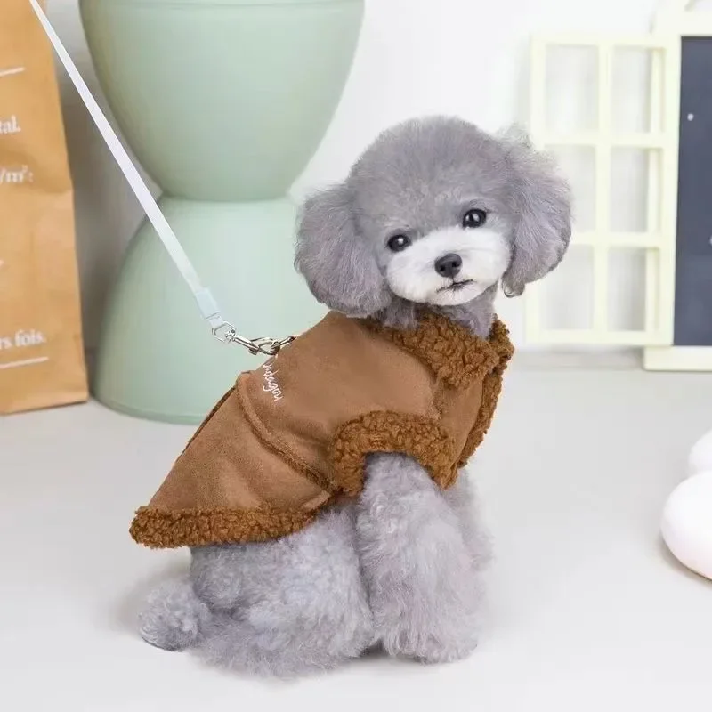 Autumn and Winter Retrievable Plush Dog Winter Clothing Pet Cat Clothing（No traction rope）