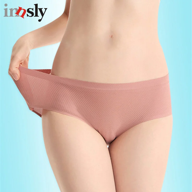 

Innsly Summer Women Briefs Mesh Cool Breathable Female Seamless Underwear Ice Silk One Piece Mid-waist Panites for Ladies