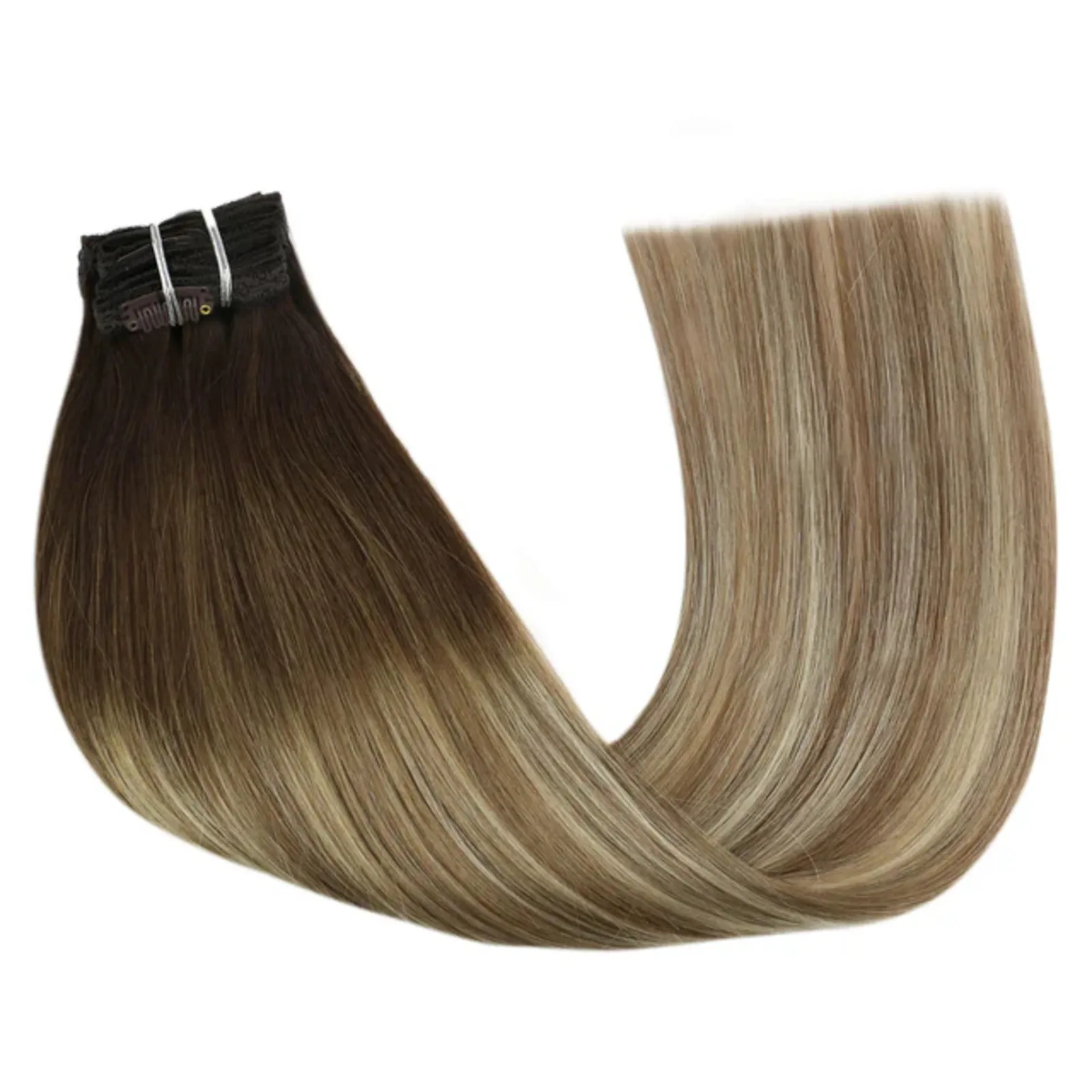 Procureur gSee-Extensions de cheveux à clipser pour femmes, 100% vrais cheveux humains, cheveux raides et naturels, cheveux Remy, utilisation 03, 14-24 pouces