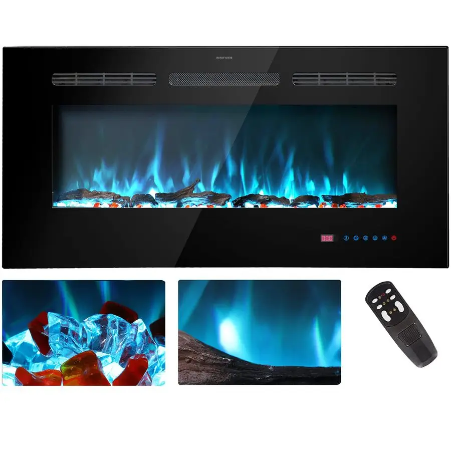 

inches Electric Fireplace Inserts, Recessed and Wall Mounted Fireplace Heater, Linear Fireplace w Thermostat, Remote amp Touch S