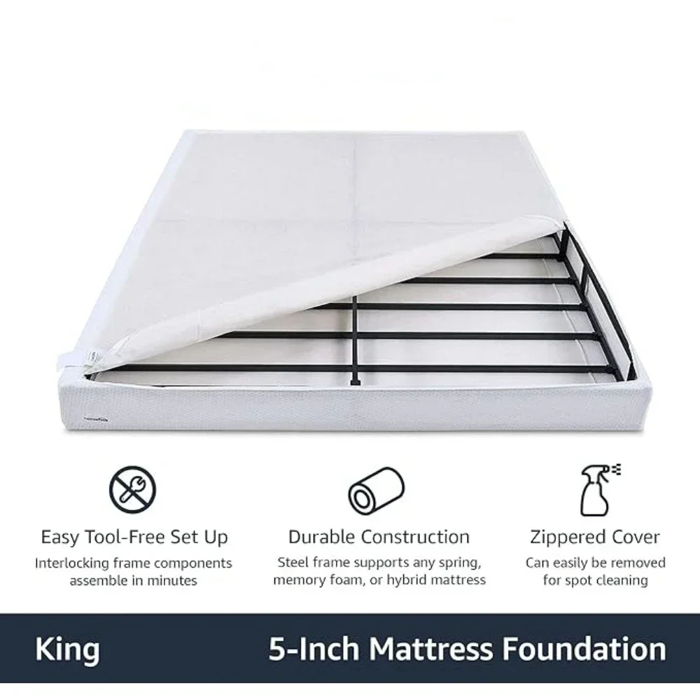 Smart Box Spring Bed Base, 5 Inch Mattress Foundation, Tool-Free Easy Assembly, Durable steel frame and horizontal slatsm Full