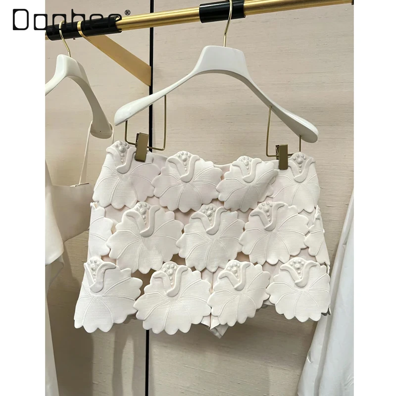 Fashion Three-dimensional Hollow Flower Skirt Summer Casual Versatile High Waist Slim A-line Skirts High-end Trend Mini Skirt