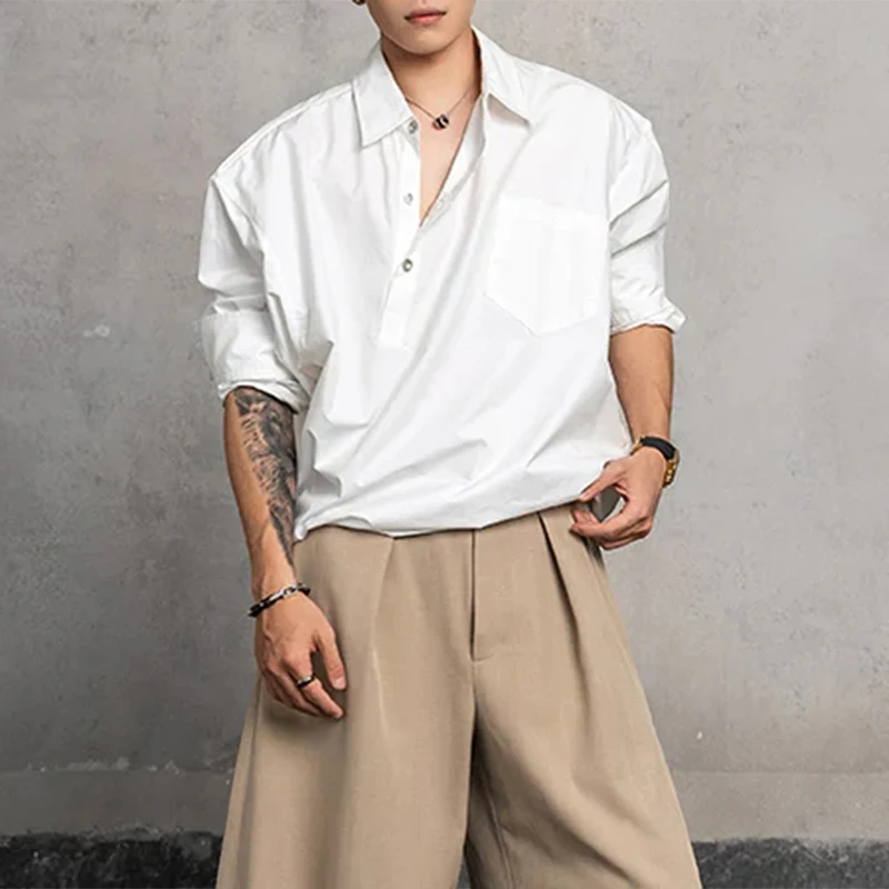 

INCERUN Men Shirt Lapel Long Sleeve Button Loose Casual Men Clothing Streetwear Korean Style 2025 Fashion Tops Male Shirts S-5XL