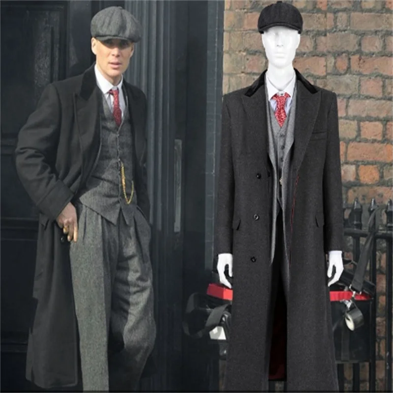 Tommy Shelby Cosplay Costume Men\'s Casual  Long Trench Coat Full Set  Halloween Carnival Party  Outfit