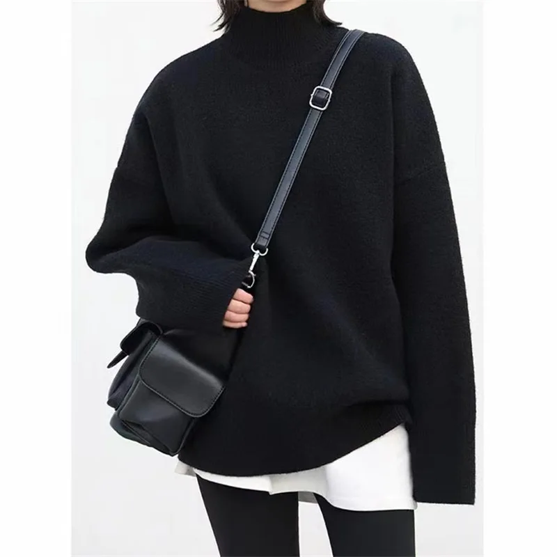 

Women's Knitwear Loose Comfortable Base Layer Sweater for Autumn Winter Korean Style Thickened Mid-Length Half-High Collar