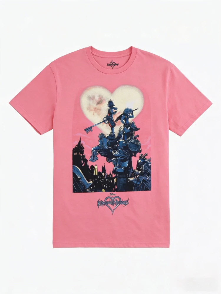 Disney 2026 moda nueva Disney Kingdom Hearts Group Luna cartel estampado camiseta de mujer fácil moda de talla grande manga corta