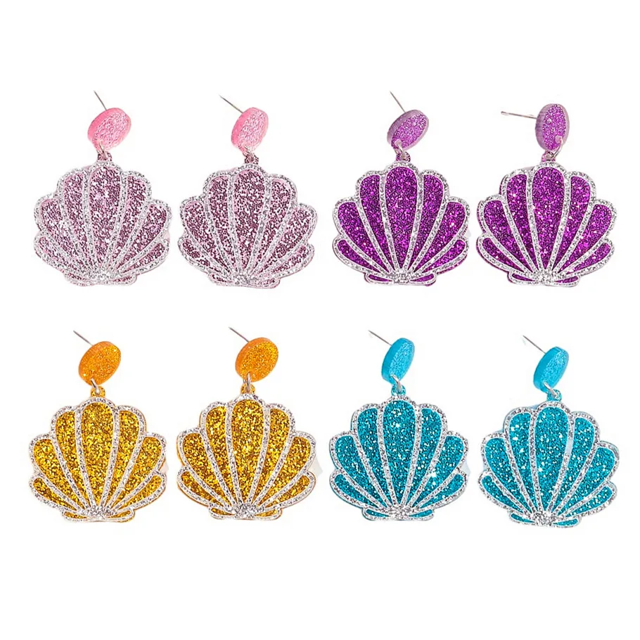 Cute Glitter Acrylic Shell Drop Earrings for Women Girls New Simple 4-Color Scallop Earring Korean Fashion Jewelry Birthday Gift