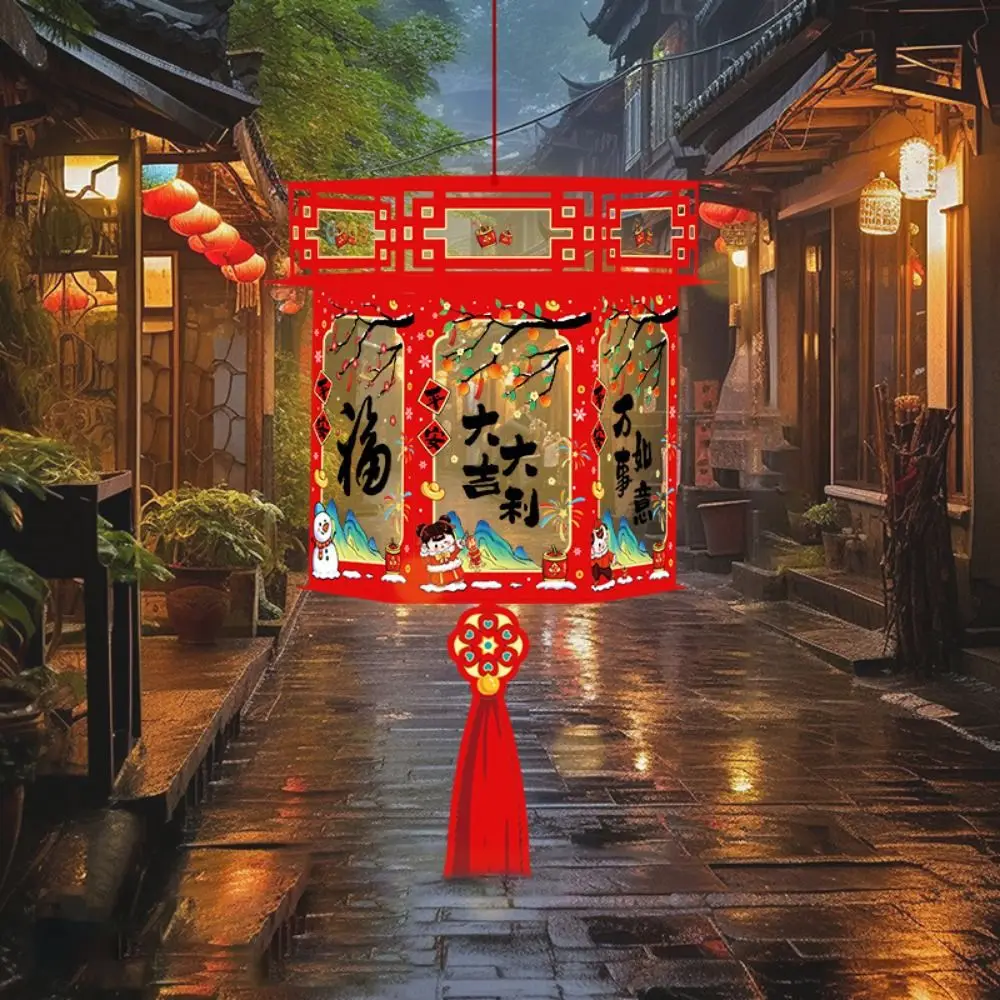 Cartoon Snake Year Lantern Chinese Style Handmade Handheld Lantern Traditional Hexagonal Portable Luminous Lantern