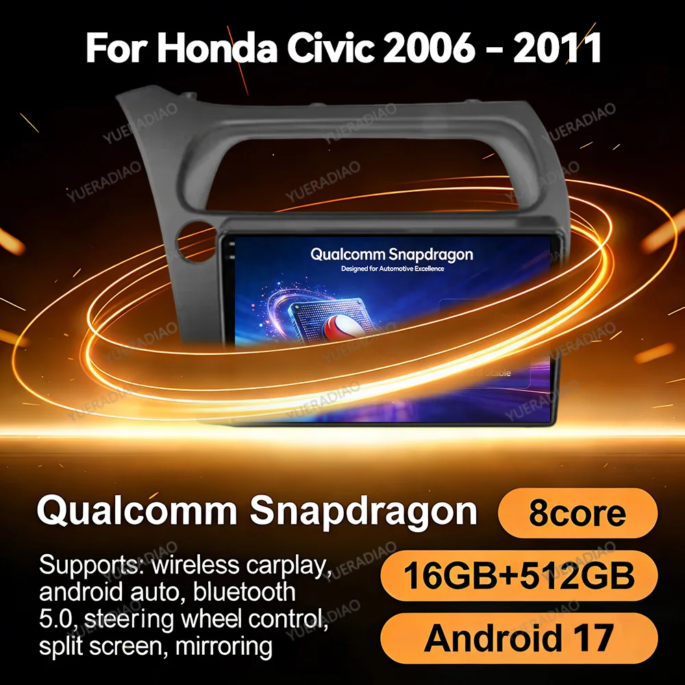 Android 17 Car Radio For Honda Civic Hatchback 2006 2007 2008 2009 2010 2011 QLED 4G LTE 5G WIFI GPS NAVI Head Unit 2DIN BT