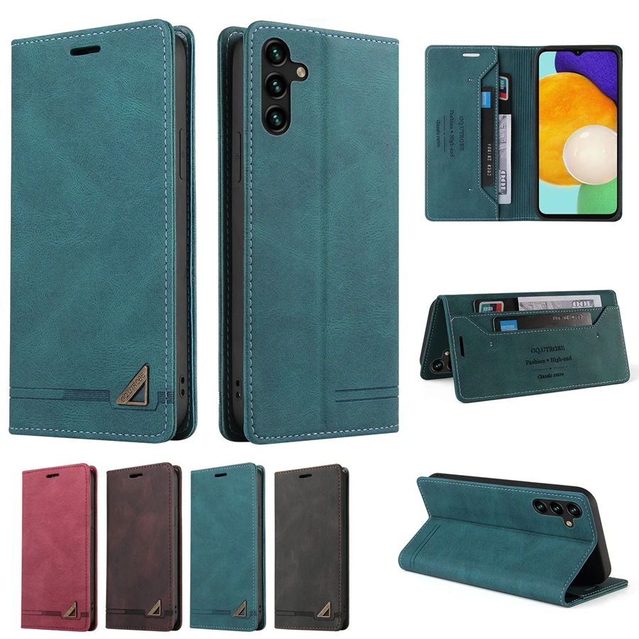 

Wallet Anti-theft Brush Leather Case For Samsung Galaxy A04s Magnetic Flip Shockproof For Galaxy A04S Skin Feel To Suction Shell