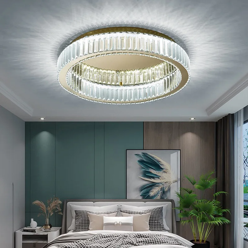 

Modern Simple Crystal Circle Lamp Ceiling Chandelier Living Room Bedroom Study Decorative Led Indoor Lighting
