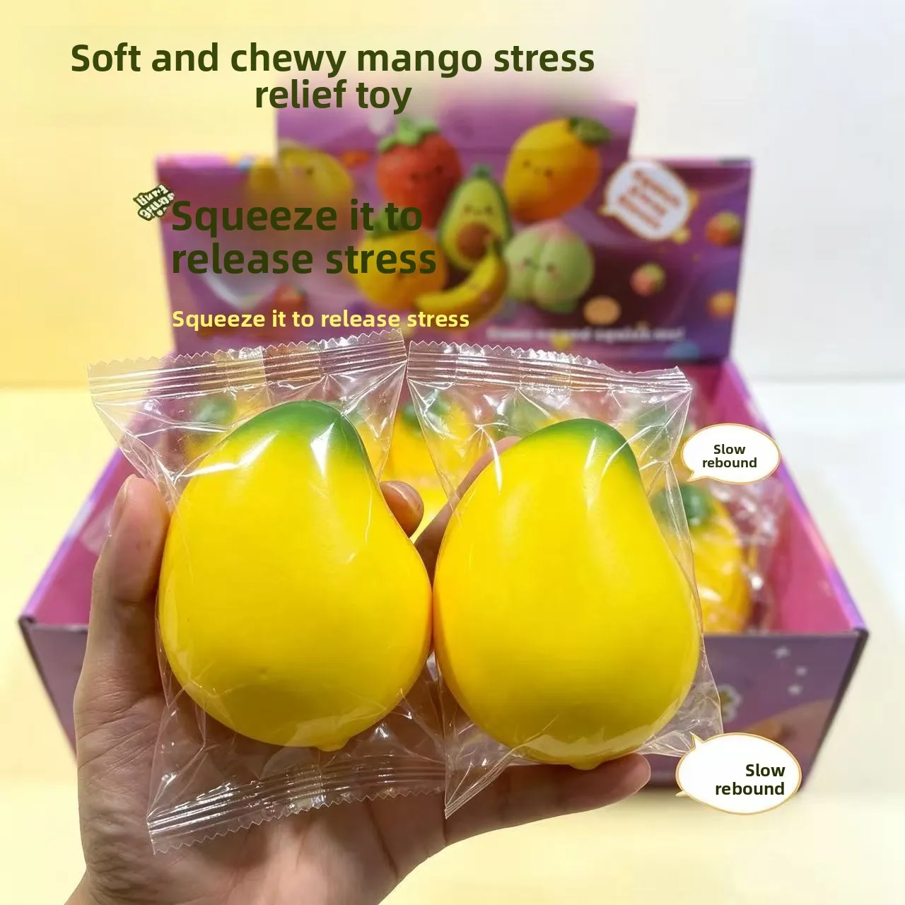 Realistic Mango Fruit PU Squishy Toy, Slow Rising Novelty Food Squeeze Decompression Stress Relief Fidget Toy