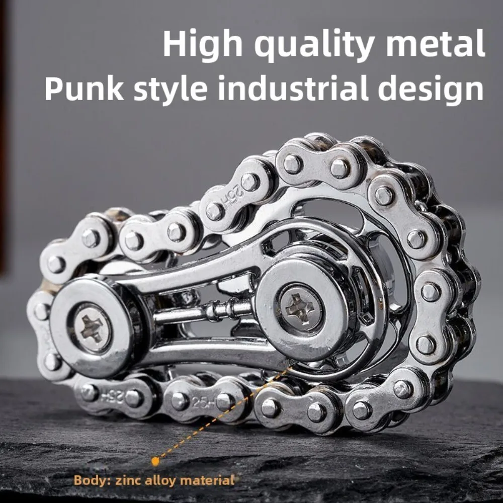 Stress Relief Finger Toy Flywheel Chain Spinner Boredom Buster Gear Linkage Mechanical Metal Fidget Device for Adults and Kids