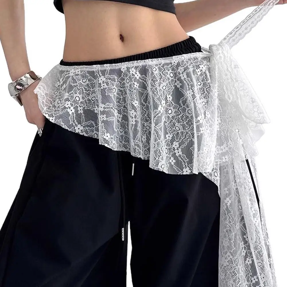 Korean Irregular Lace Hem Skirt Extender Fashion Tie Side Split Apron Layering High Waist Half Skirt Women Cool Sweet Accessory