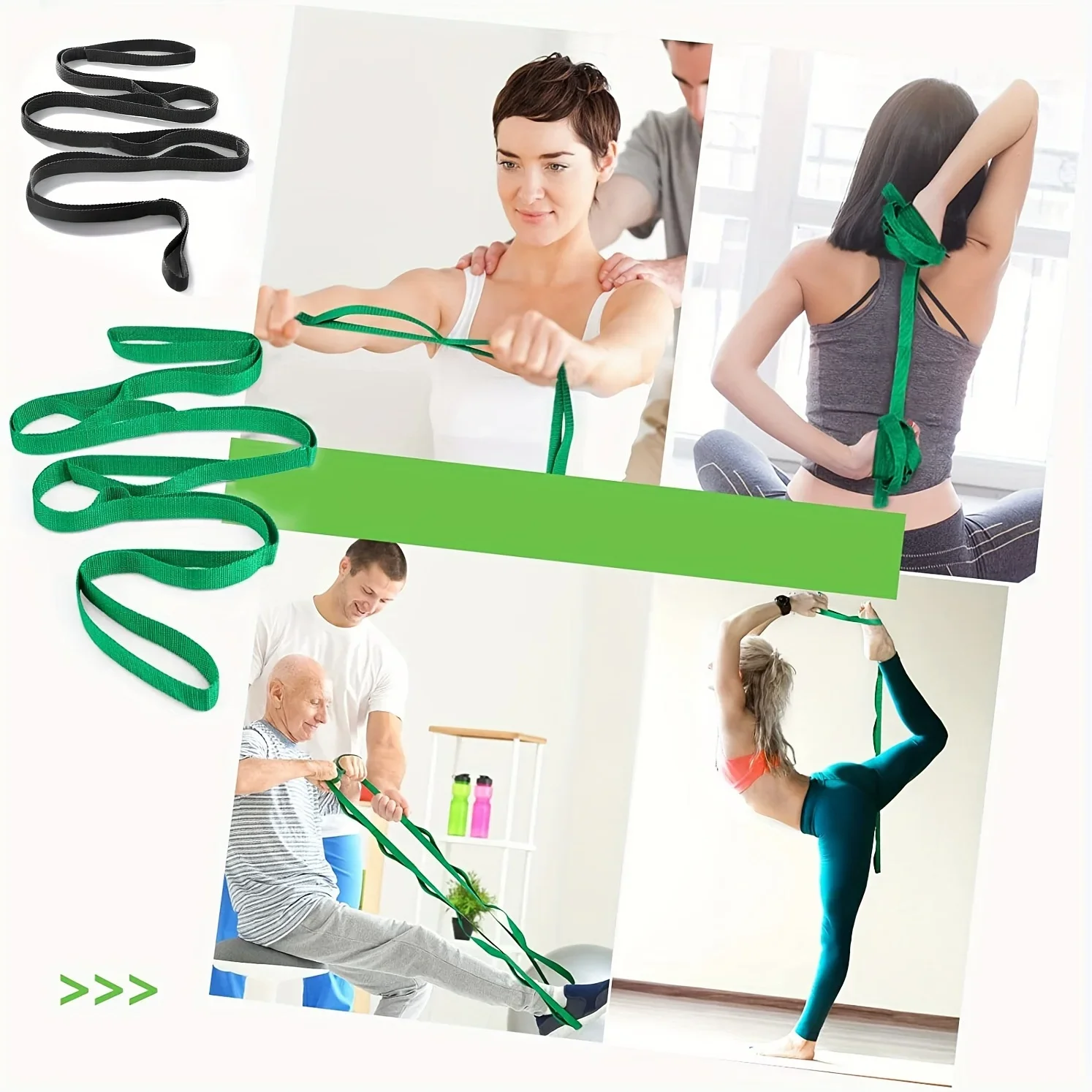 10 Loops Non-Elastic Yoga Stretching Strap Stretch Band With Workout Guide For Physical Therapy, Pilates, Exercise