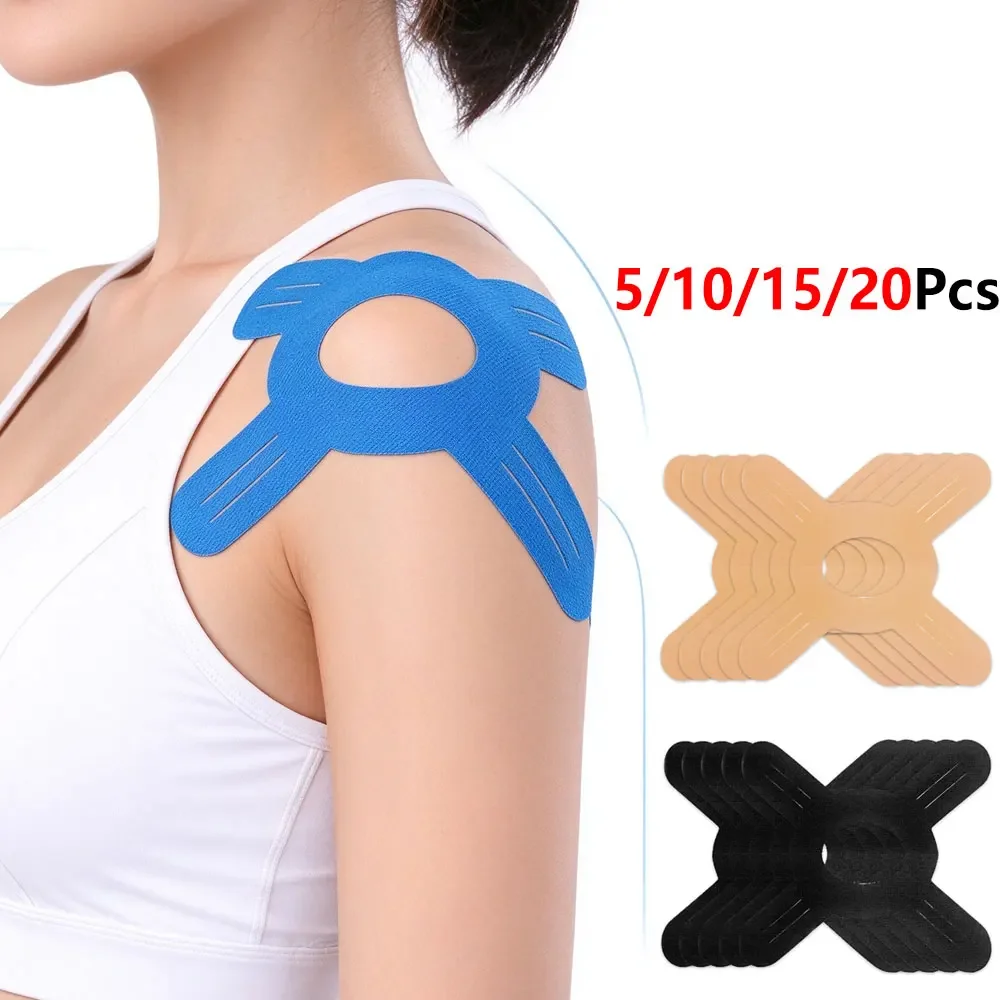 5/10/15/20Pcs Pre-Cut Cross Kinesiology Tape Patches,Waterproof Adhesive Sports Muscle Support Tape,No Cutting Required for Knee