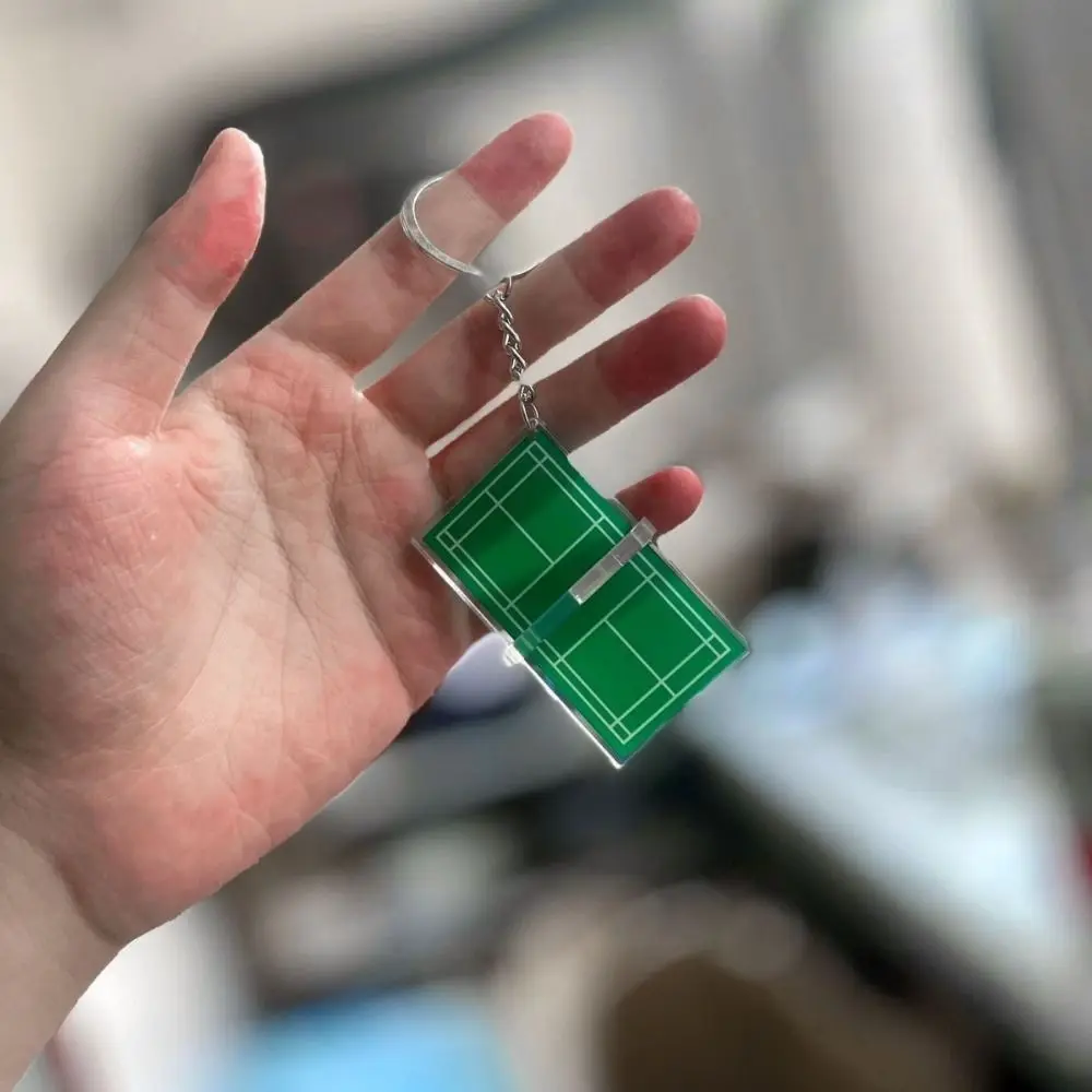 Acrylic Badminton Acrylic Keychain Mini Three-dimensional Badminton Playground Keyring Tennis Court Two-sided