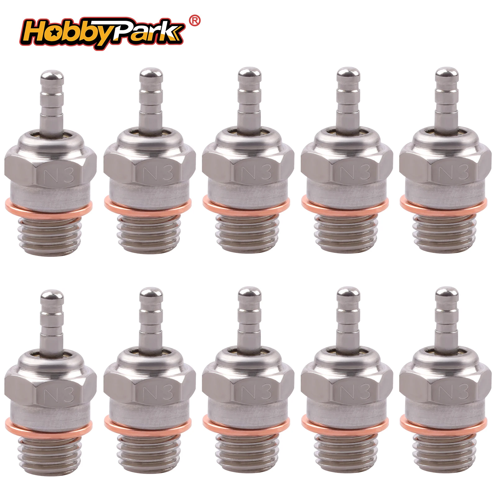 

HobbyPark Hot Glow Plugs #3 N3 70117 Replace OS #8 for Traxxas Redcat Nitro RC Spark Engine Parts 10 Pack