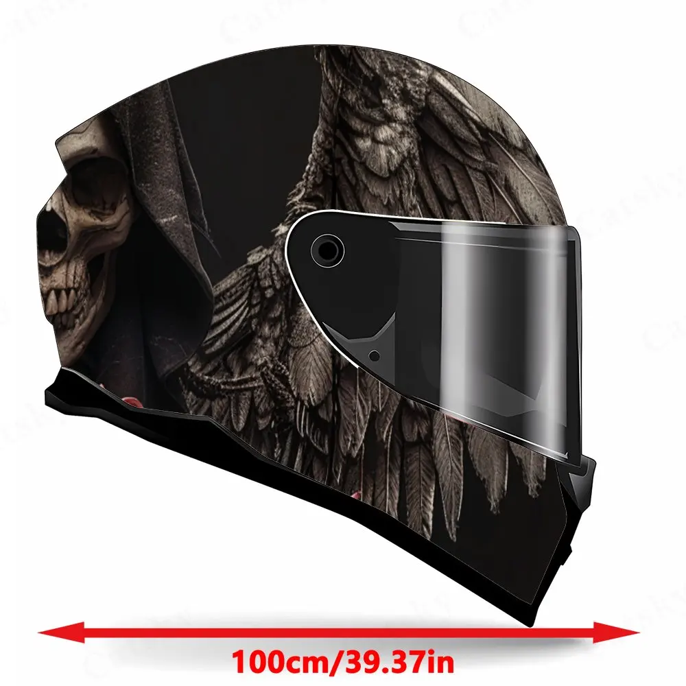 Rose & Winged Skull Helmet Vinyl Wraps, Waterproof Scratch-Resistant Full Face Helmet Decals, Durable PVC Artistic Design, Insta