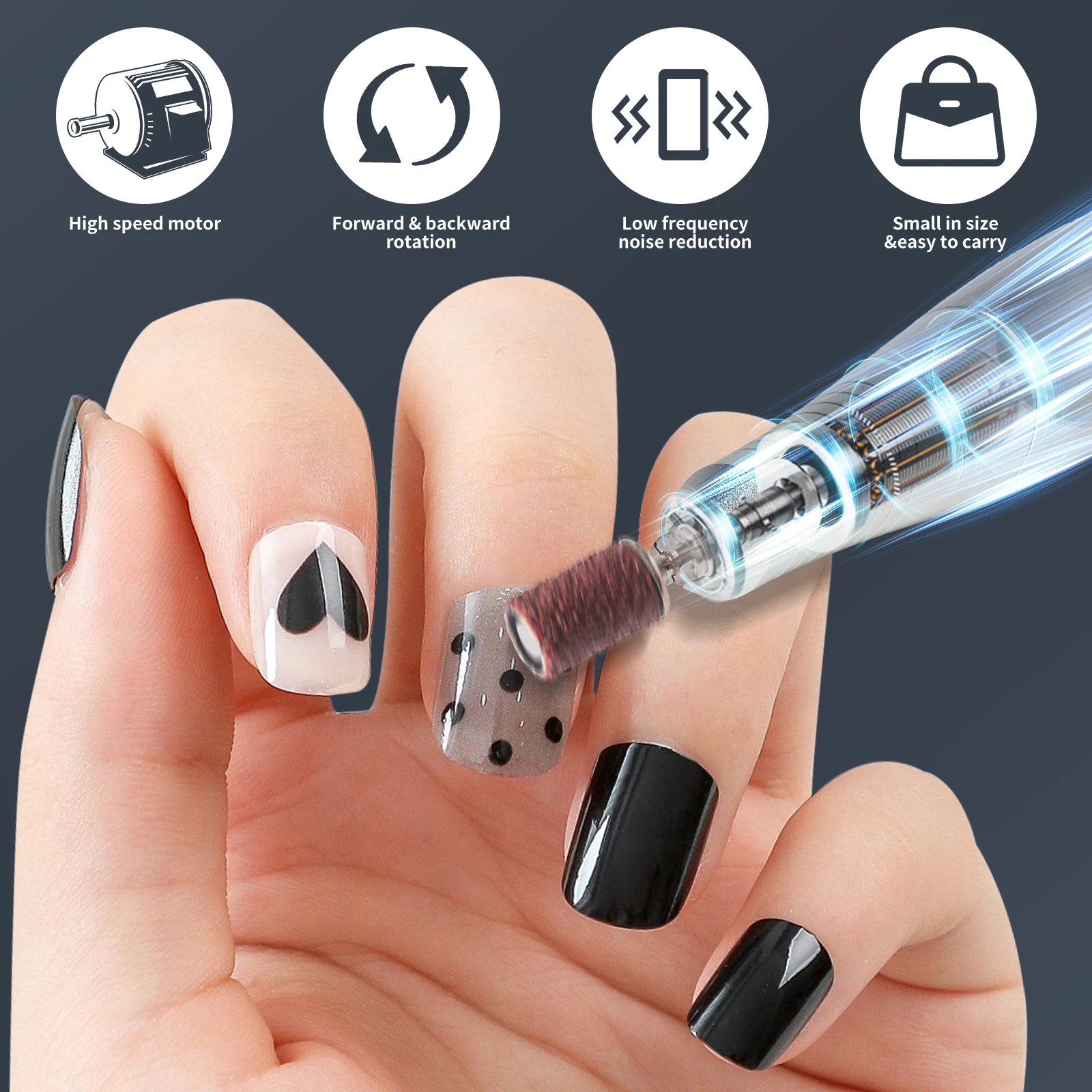 35000RPMネイルドリルペン プロ仕様 低騒音ネイルファイル 速度&方向調整可能 USBポータブル電動ネイルドリルペンツール