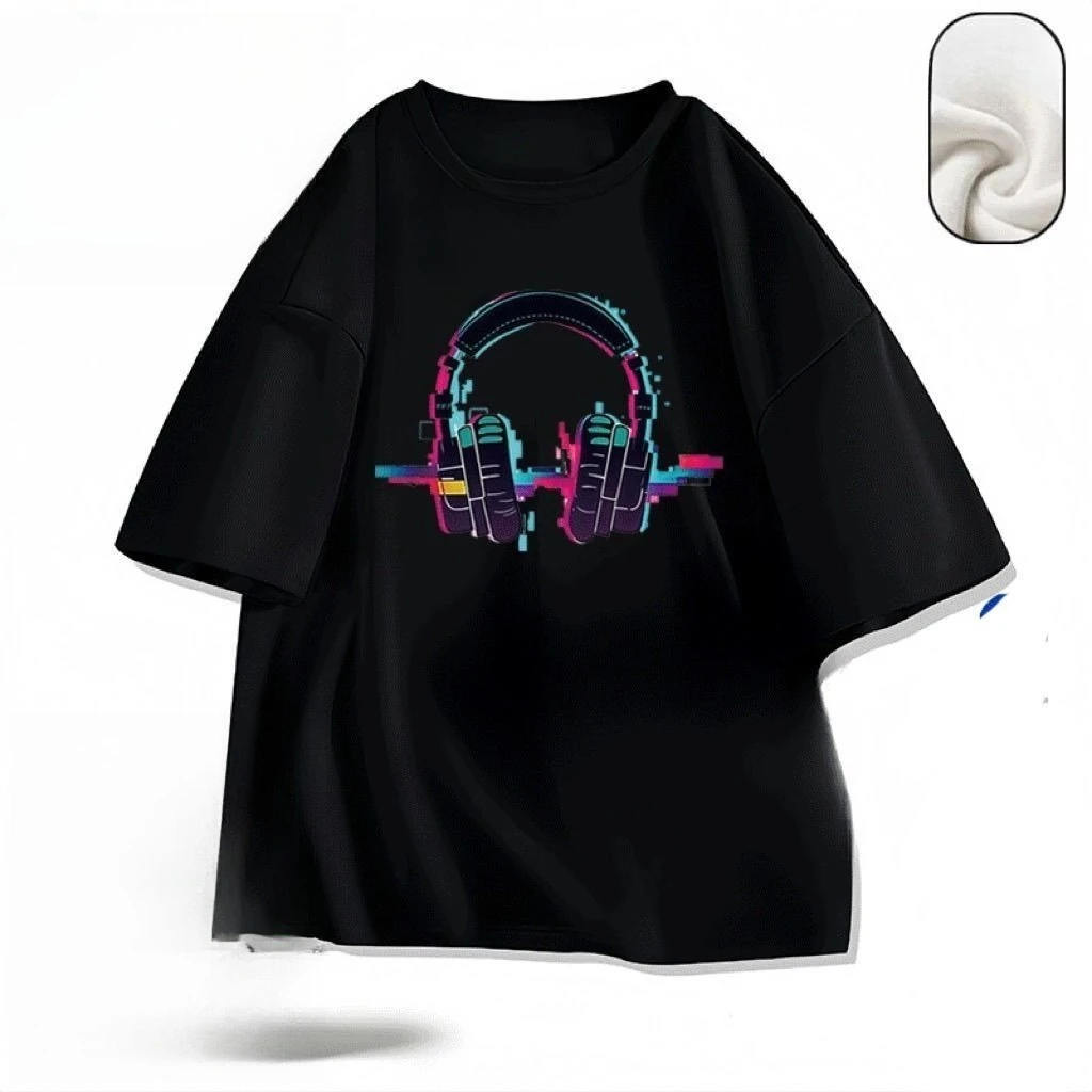 تي شيرت À Manches Courtes En Pur Coton Imprimé Par Écouteurs Americains Pour Hommes Et Femmes Du Misse Style Dans Demi-manche #1