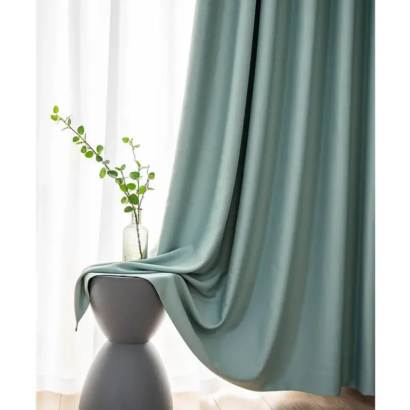 Light Luxury High Grade Bedroom High Blackout Curtain Ins Style Living Room Curtains Green Natural Solid Color Thickened Drapes