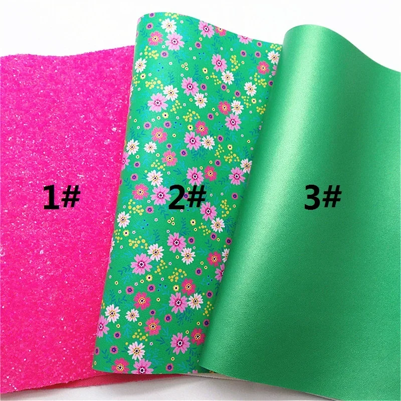 Rose Glitter Leathersheets Flowers Leopard Printed Synthetic Leather Fabric Iridescent Leather for DIY Craft 8.2