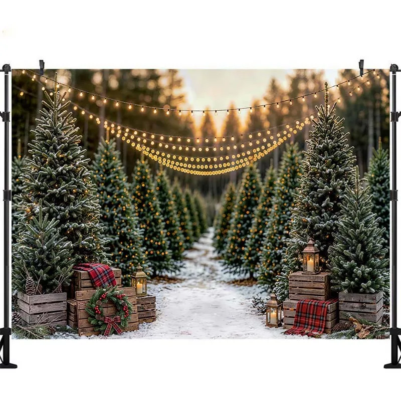 LS Photography Background Christmas Winter Forest Snow Glitter Pine Tree Kids Family Portrait Decor Backdrop Photo Studio