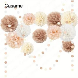 Tissue Paper Pom Poms for Neutral Decoration, Wedding Party Decorations, Green Ivory, 15Pcs