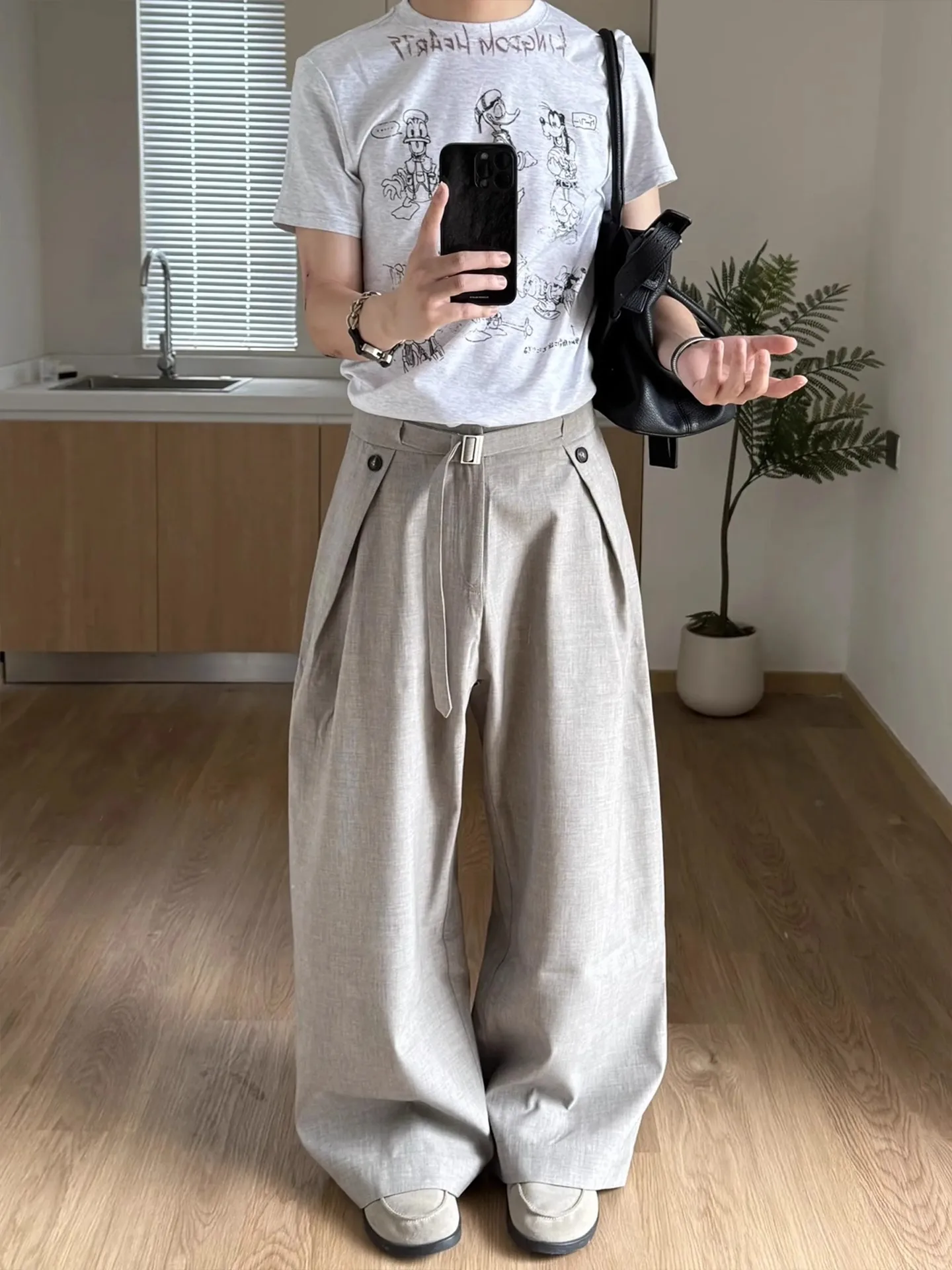 

Loose Fit Linen Men's Summer Thin CleanFit Wide Leg Pants BF Lazy Sle Straight Cut Casual Trousers Faionable Youth Energy