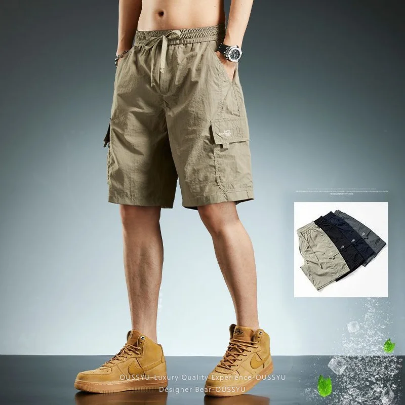 Men's Casual Shorts Summer Loose Fit Ice Silk Quick Dry Breathable Cargo Shorts for Men Outdoor Sport Beach Wear Comfortable