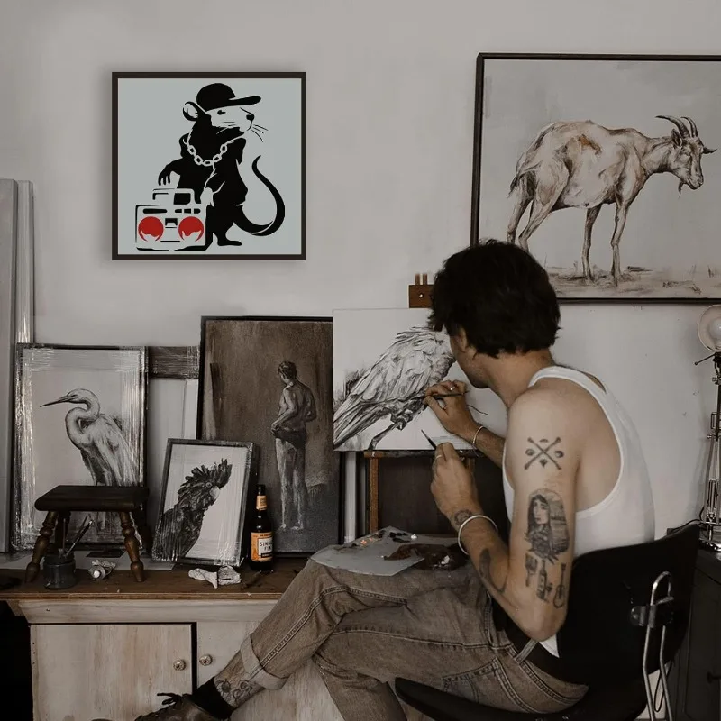 1pc Banksy Hip Hop Rat Stencil 11.8x11.8inch Reusable Banksy Rat Stencil DIY Art Radios and Mouse Painting Template Banksy Theme