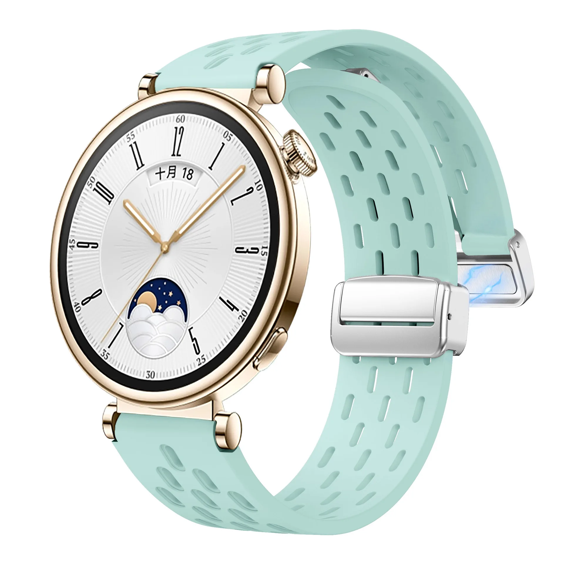 Correa magnética de silicona para reloj Huawei GT4, pulsera de malla transpirable, hebilla magnética, liberación rápida, 18mm, 41mm
