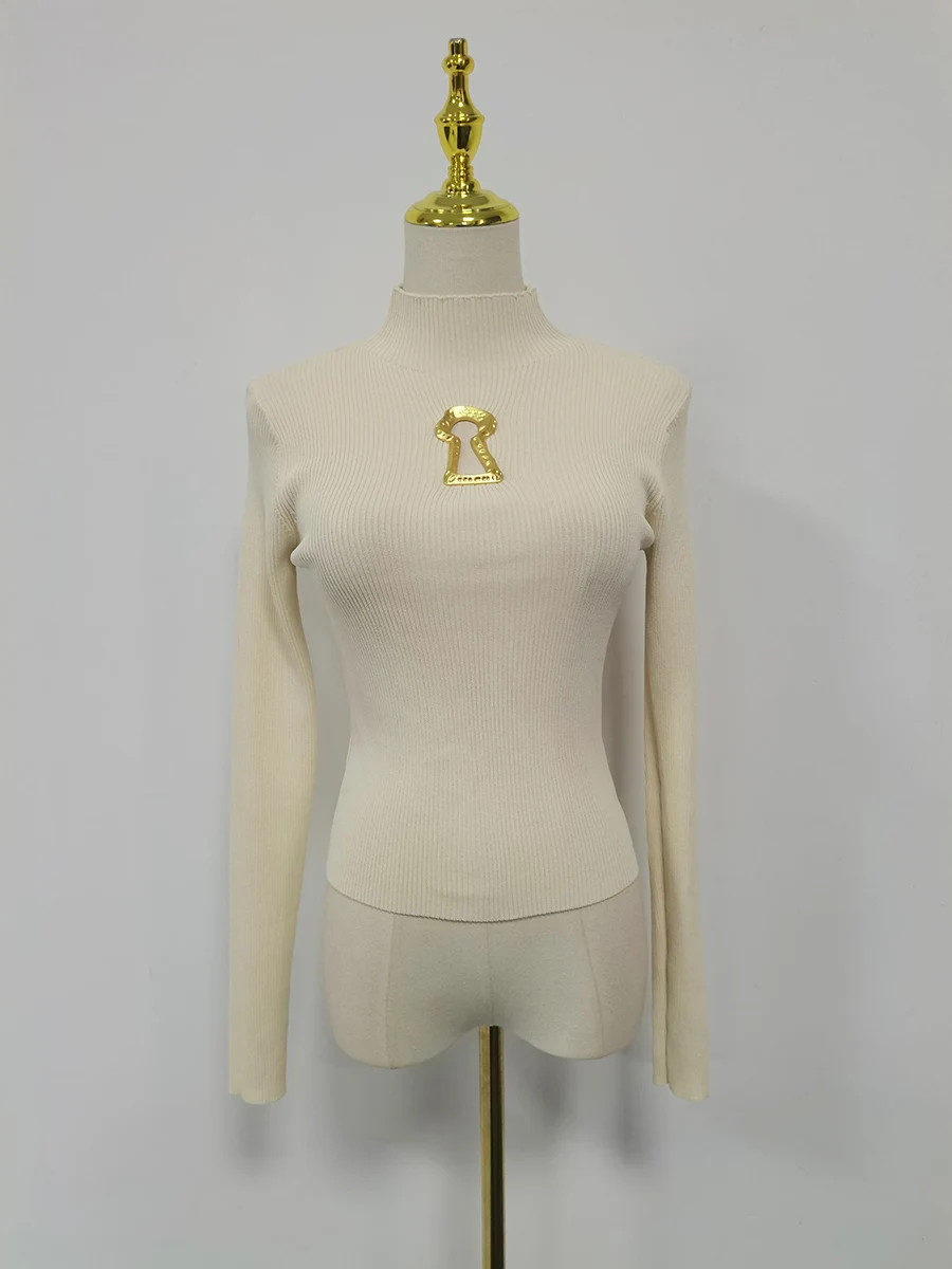 TWOTWINSTYLE الصلبة تقسم الجوف خارج تي شيرت الإناث س الرقبة طويلة الأكمام التخسيس عادية كسول المرأة تي شيرت الخريف موضة جديدة