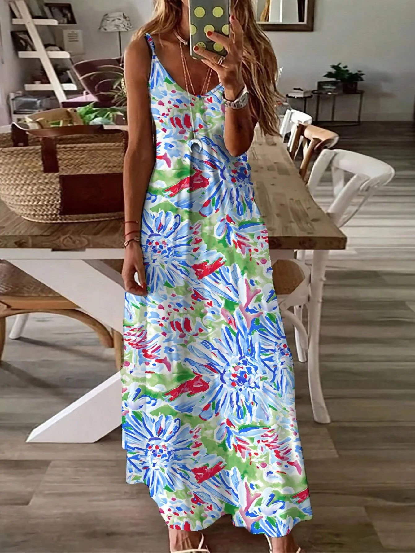 Fresh Floral Print Summer Seaside Vacation Suspender Original Dress 2024 New Daily Fashion Sexy Ankle-length Evening Dress