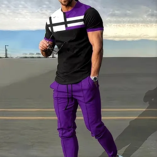 Camiseta de moda de verano para hombre, traje deportivo con estampado 3D, camiseta de manga corta, pantalones largos, ropa de calle, conjunto de 2 piezas