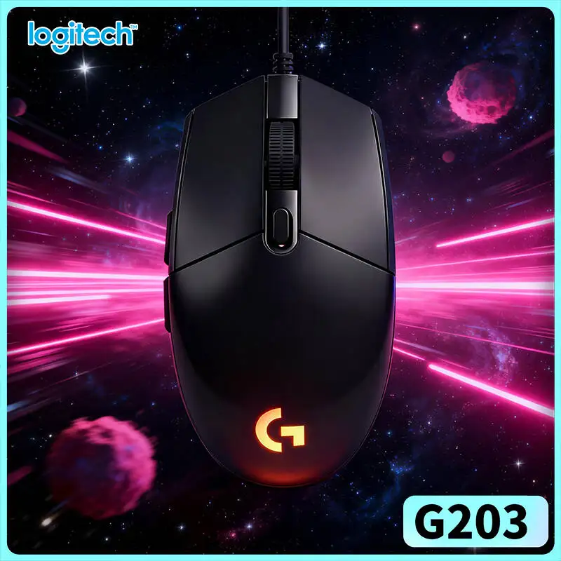Logitech G203 Wired RGB Gaming Mouse 8000 DPI 6 Buttons On-Board Memory 1ms Response 2.1m Cable ChromeOS Fast Fit
