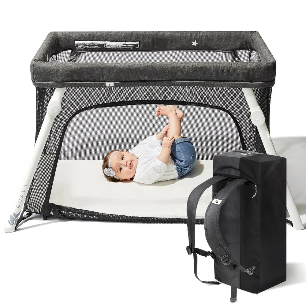 Lotus Travel Crib with Lightweight Backpack Design , Certified Baby Safe Portable Crib , Folding Play Yard with Comfy Mattress