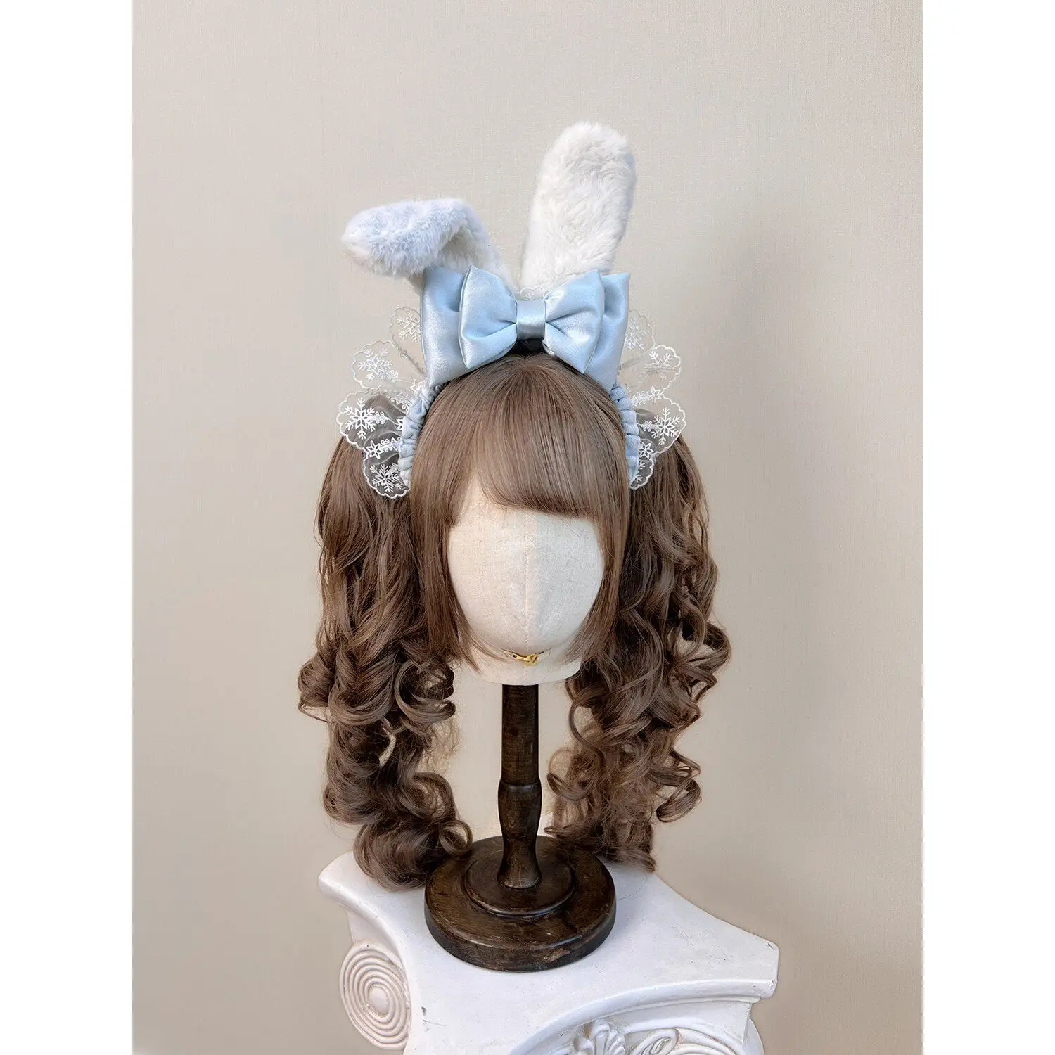 Sweet Lolita Deer Antler Headband Deer Ear Ruffle Lace Hair Accessory Bunny Ear Headband Faux Fur Rabbit Ear Lace Bow Hairband