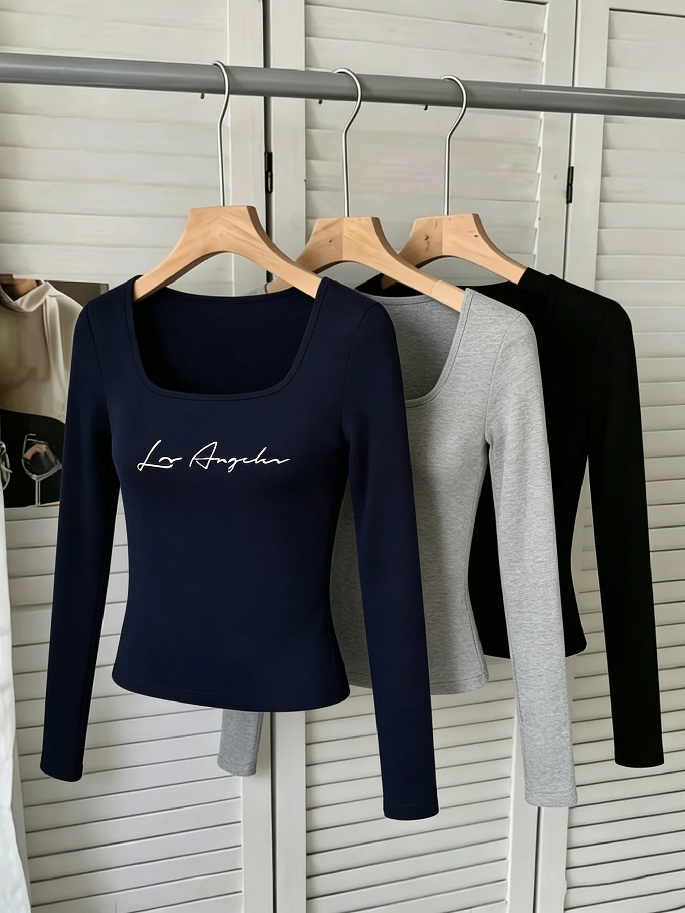 Women's 3-Piece Set Square Collar Long Sleeved T-Shirt Letter Print Waist Cinched Spring Autumn Top Outfit Ensemble