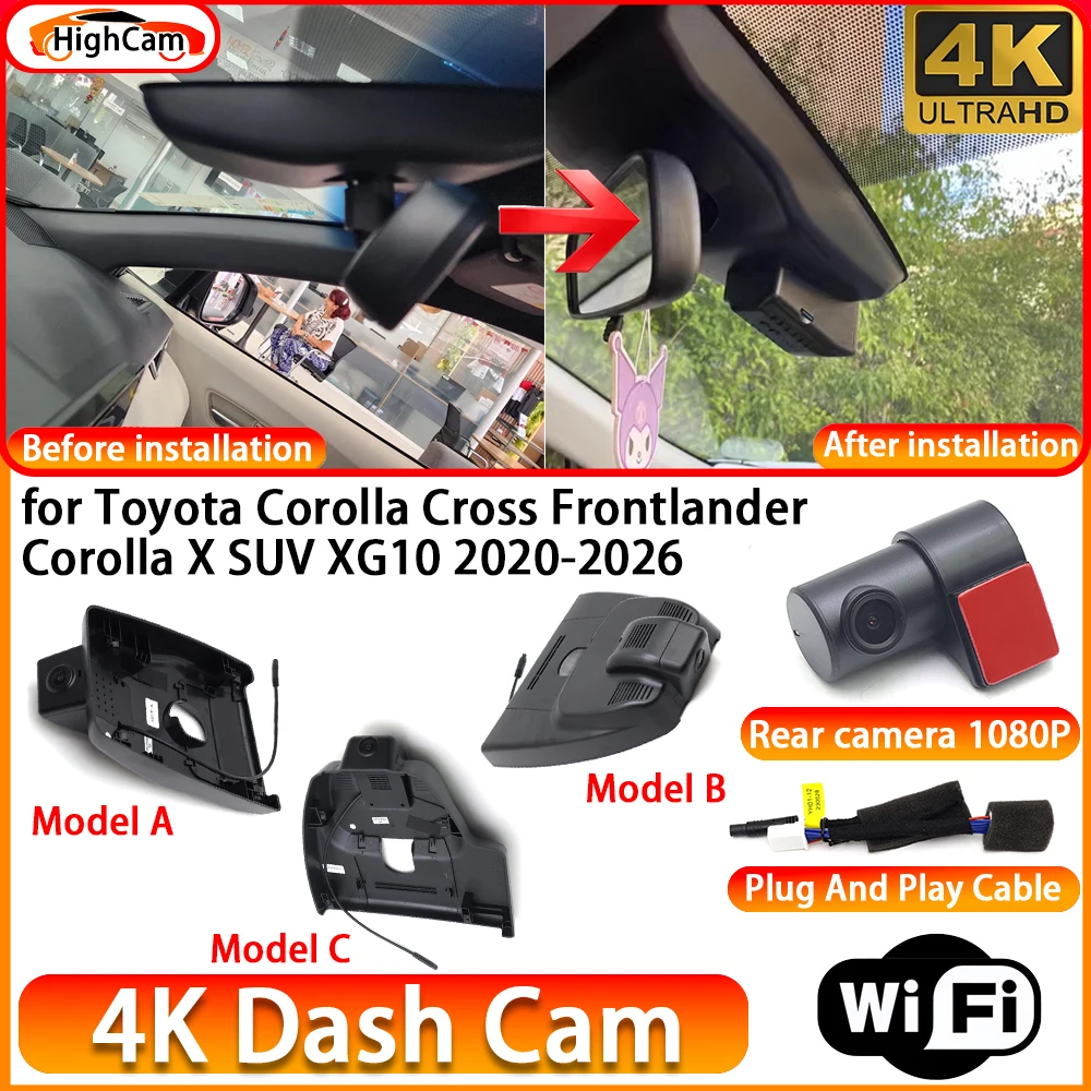 Cámara DVR 4K OEM para Toyota Corolla Cross Frontlander Corolla X SUV XG10 2020-2026, Cámara Delantera y Trasera, Grabador de Video WiFi