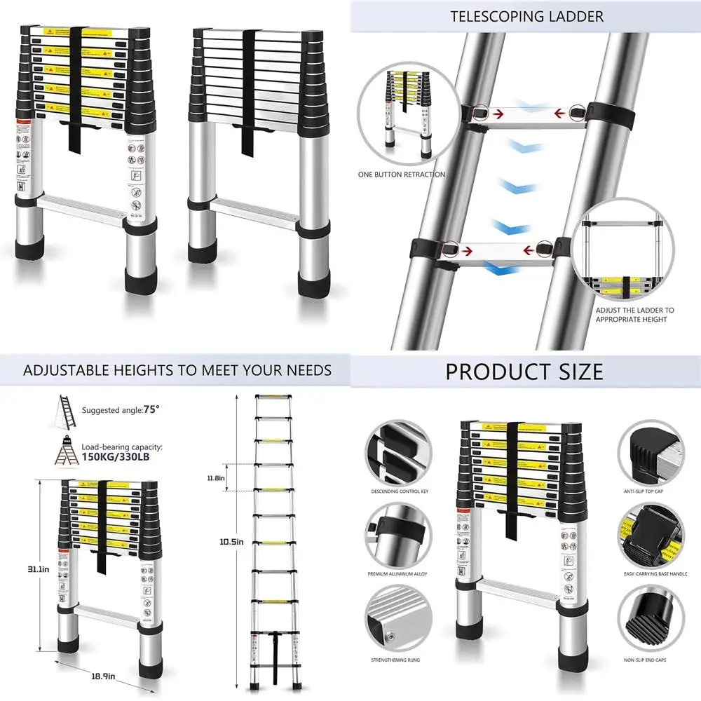 

gxywady 10.5ft telescoping ladder aluminum extendable telescopic ladder extendable compact loft ladder for household and outdoor