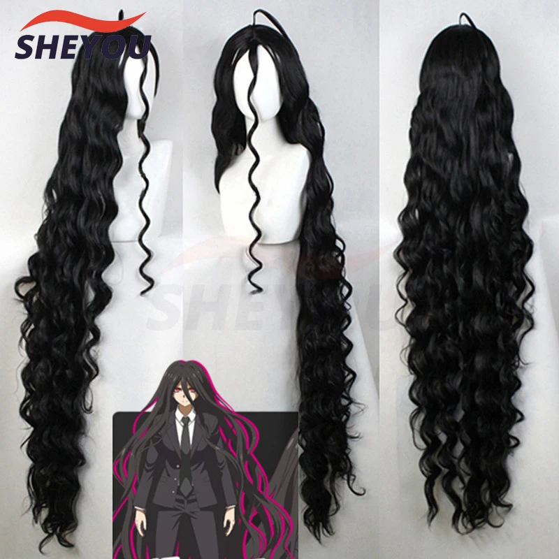 High Quality 59'' 150cm Long Styled Izuru Kamukura Black Wig Cosplay Anime Danganronpa long Wigs + Wig Cap