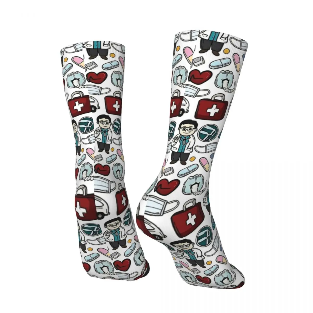 의료 의사 일반 의사 이음새 없는 디자인 스타킹 프린트 패션 양말 가을 항균 양말 성인 남성 양말